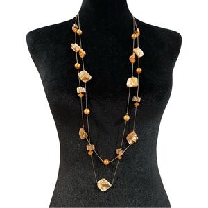 Seashell Beaded Necklace Double Strand Gold Tone Fall Tones
